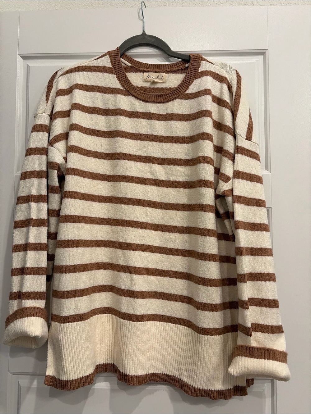 Marled Cream & Brown Striped Scoop-Neck Sweater
